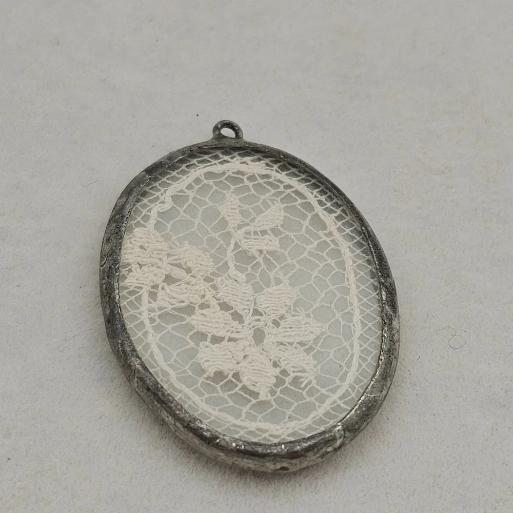 Vintage Floral Lace Pendant Doily Glass Frame Cottagecore Victoria Style